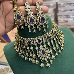 Victorian CZ Grand Chokers With Earrings - VN00185