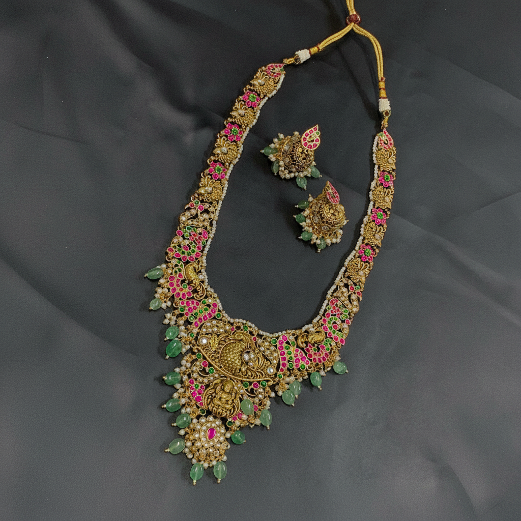 Jadau Peacock long Haram With Jadau - KH00397