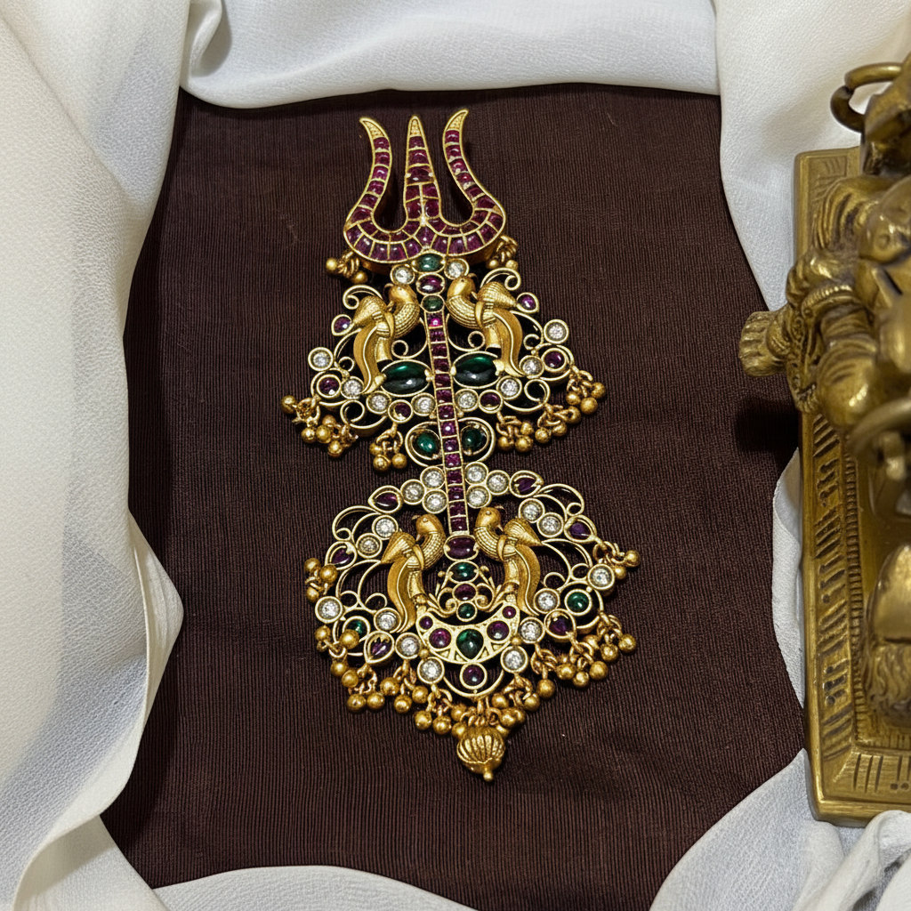 Nakshi Thrishul Pendant With Kempu - NP00104