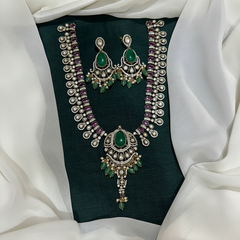 Victorian Mid Length Haram With Emerald Stone - VH0061