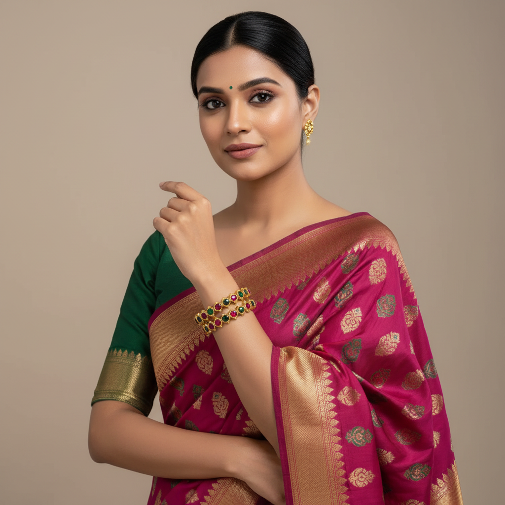 Jadau Round Stone Vintage Model Bangles - BG00681