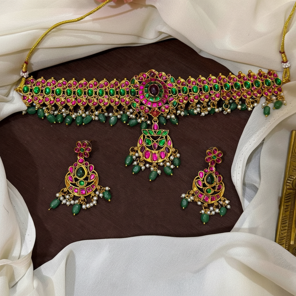 Pota Stone Mega Choker With Earrings - NN00935