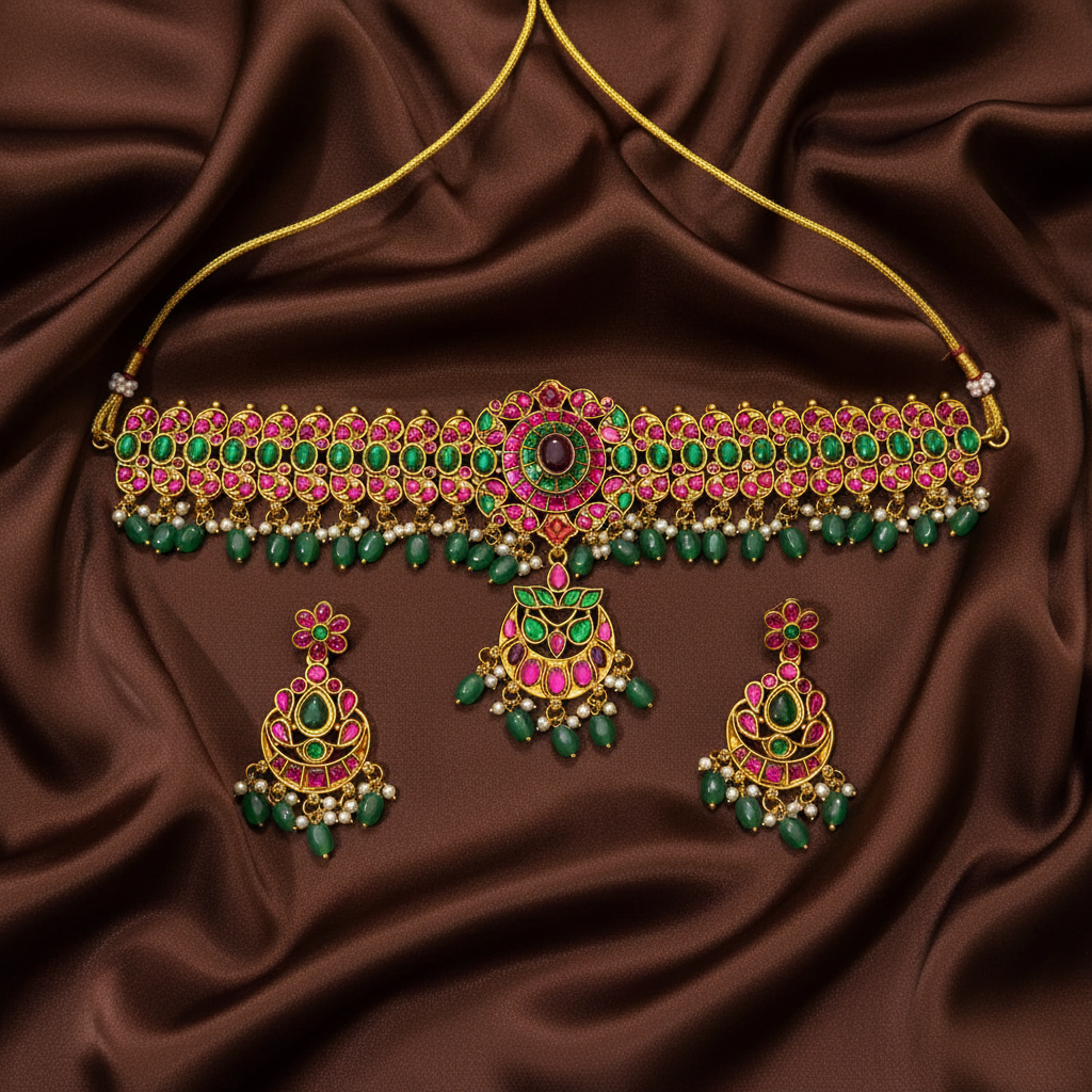 Pota Stone Mega Choker With Earrings - NN00935