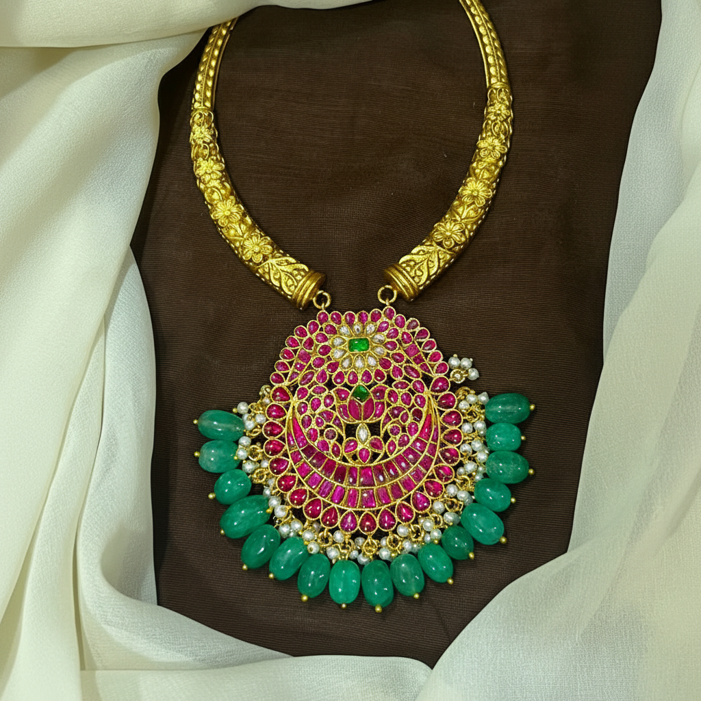 Jadau Pendant with Kante Set - KN00668