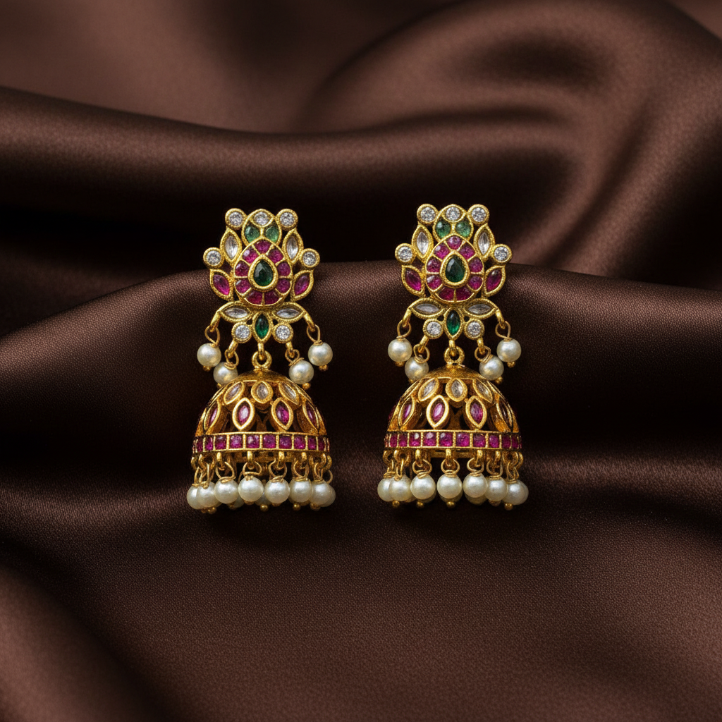Kempu Lotus Jhumki - NE00650