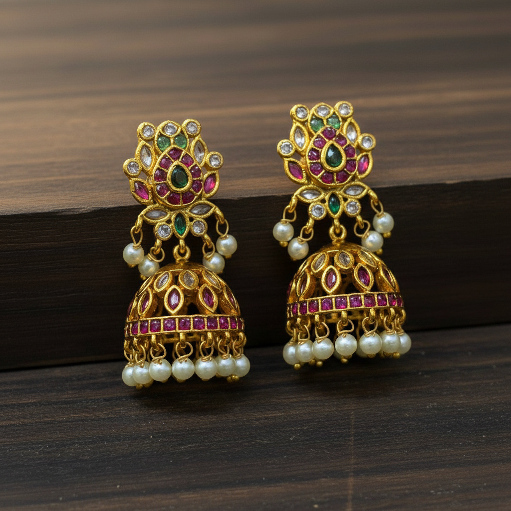 Kempu Lotus Jhumki - NE00650
