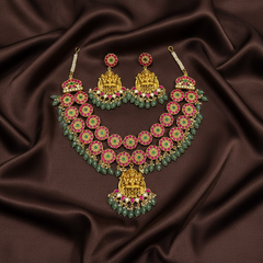 Jadau Layer Bottu Necklace With Earrings - KN00609