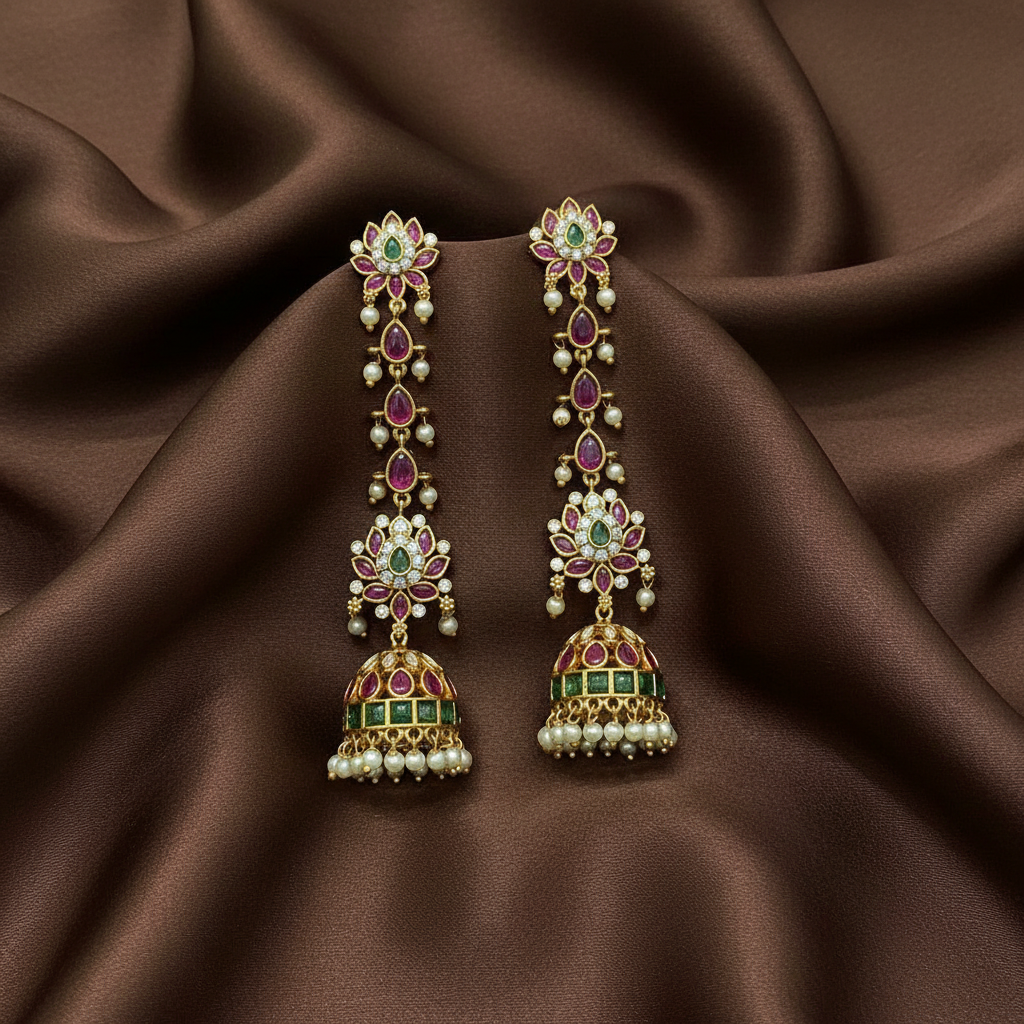 Kempu Lotus Earrings With Maatil - NE00649