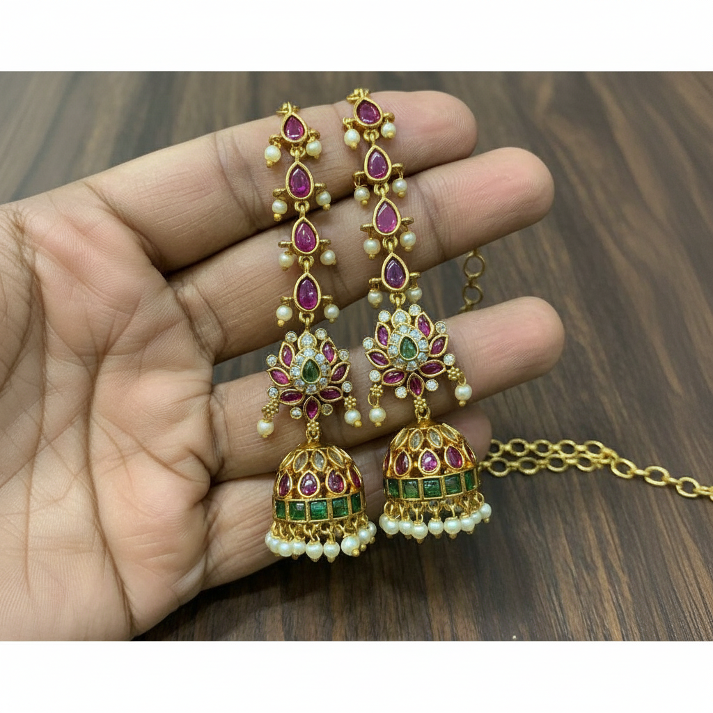 Kempu Lotus Earrings With Maatil - NE00649