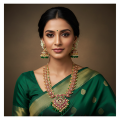 Jadau Long Mango Haram With Peacock Pendant - KH00404