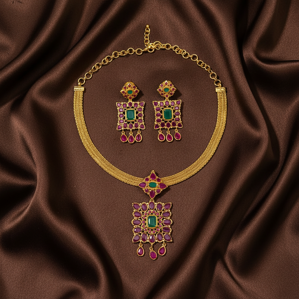 Kempu CZ Pendant and Earrings With Nanu - NN00863