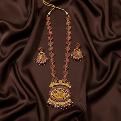 Kempu Flower Pattern Haram With Earrings - NH00466