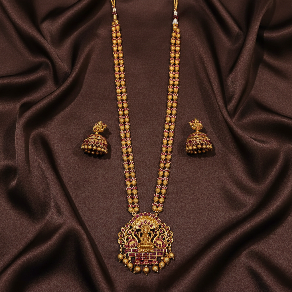 Nakshi Matt Polish Lakshmi Ball Chain Haram With Jhumki - NH00423