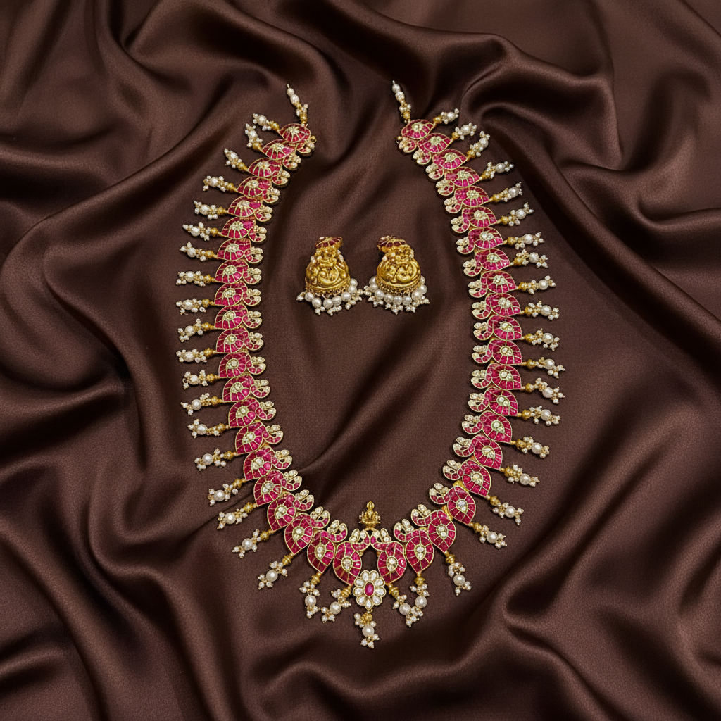 Jadau Peacock Mango Long Haram - KH0053