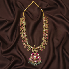 Jadau Long Haram with small bottu - KH00423