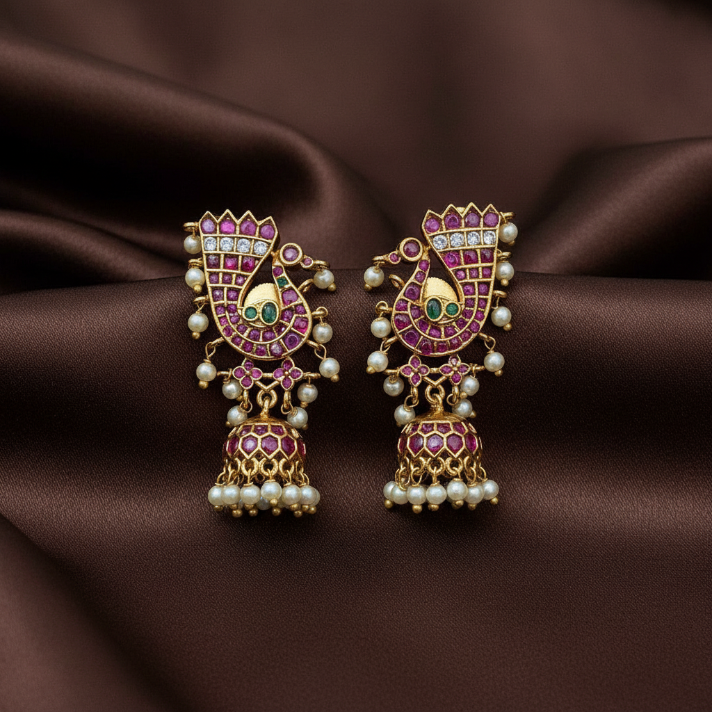 Kempu Peacock Vintage Jhumkis - NE00647