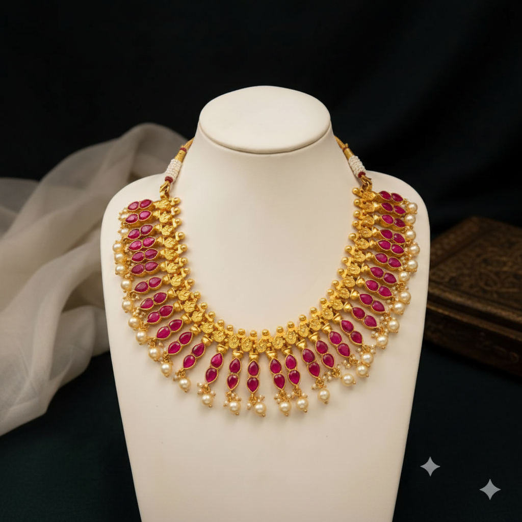 Jadau Double Leaf Necklace in Gold Polish - KN00590