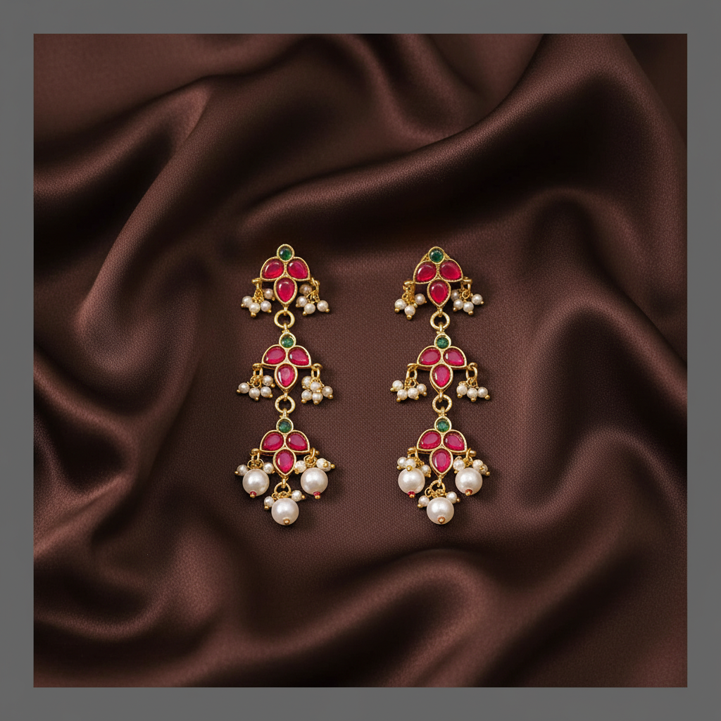 Emerald  and Ruby Stone Earring in Kundan - KE00252