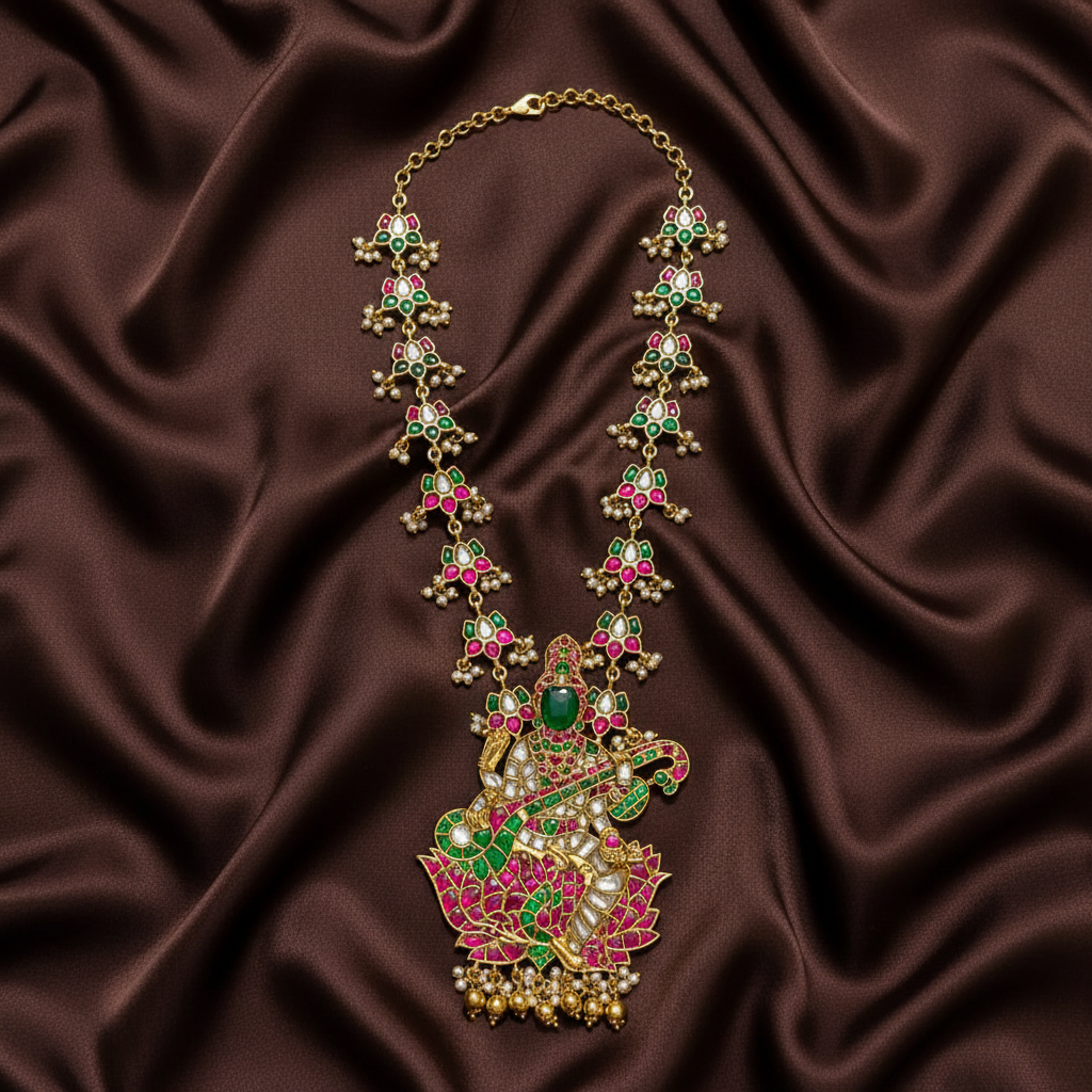 Saraswathi Devi Pendant with Lorus Side Chain - KH0047