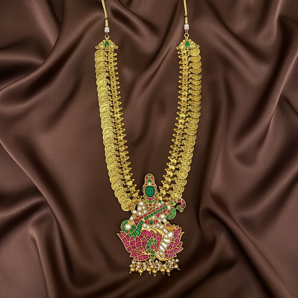 Jadau Saraswathi Pendant with Kaasu Haram - KH00422