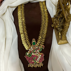 Jadau Saraswathi Pendant with Kaasu Haram - KH00422