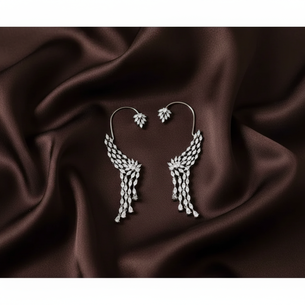 White Stone Designer Earcuffs - NE00646