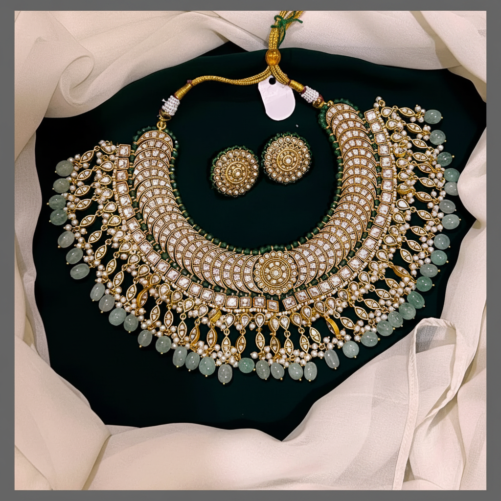 Beautiful Kundan Necklace With Pearls - KN00457