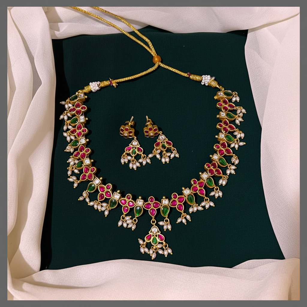 Beautiful Jadau Choker With Rice Pearl - KN00419