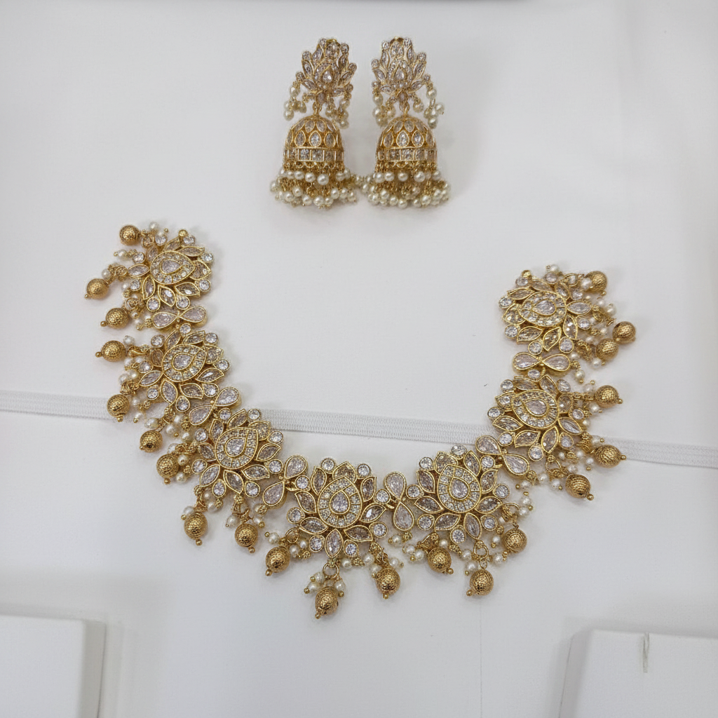 White Lotus Necklace With Jhumki -NN00151