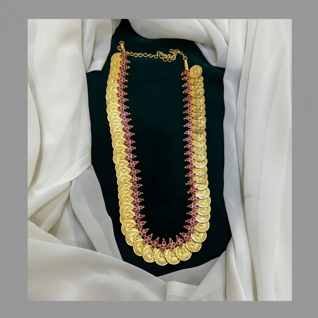 Gold Replica Ruby stone Lakshmi Kaasu Mala - KH00137