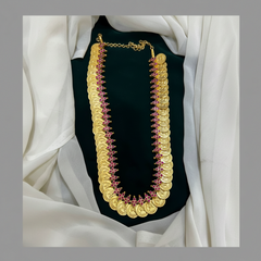 Gold Replica Ruby stone Lakshmi Kaasu Mala - KH00137