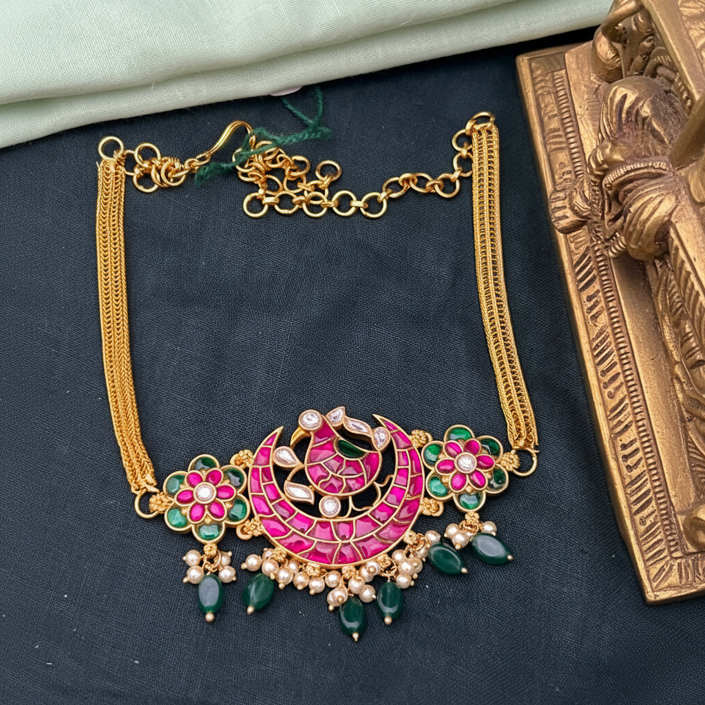 MultiColor Flower and Bird Kundan Choker - KN00575