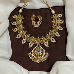 Antique Kempu Mango Necklace With Earrings - NN00981