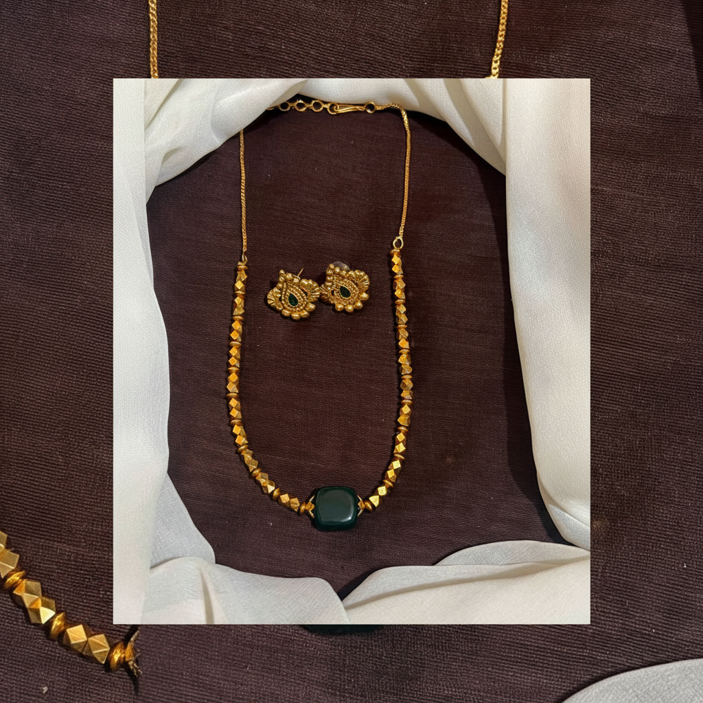 Antique Cute Simple Necklace With Colored Beads and Earring - NN00975