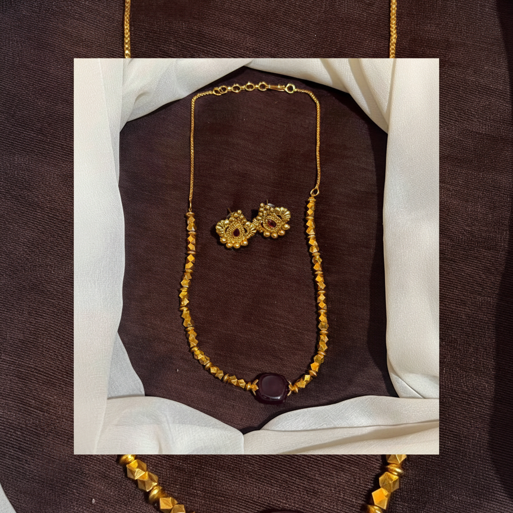 Antique Cute Simple Necklace With Colored Beads and Earring - NN00975