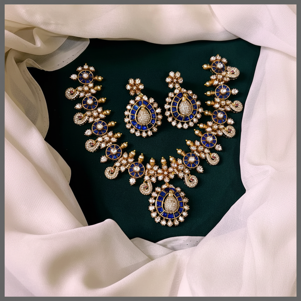 Mozonites Necklace With Jadau Kundan - DN0046