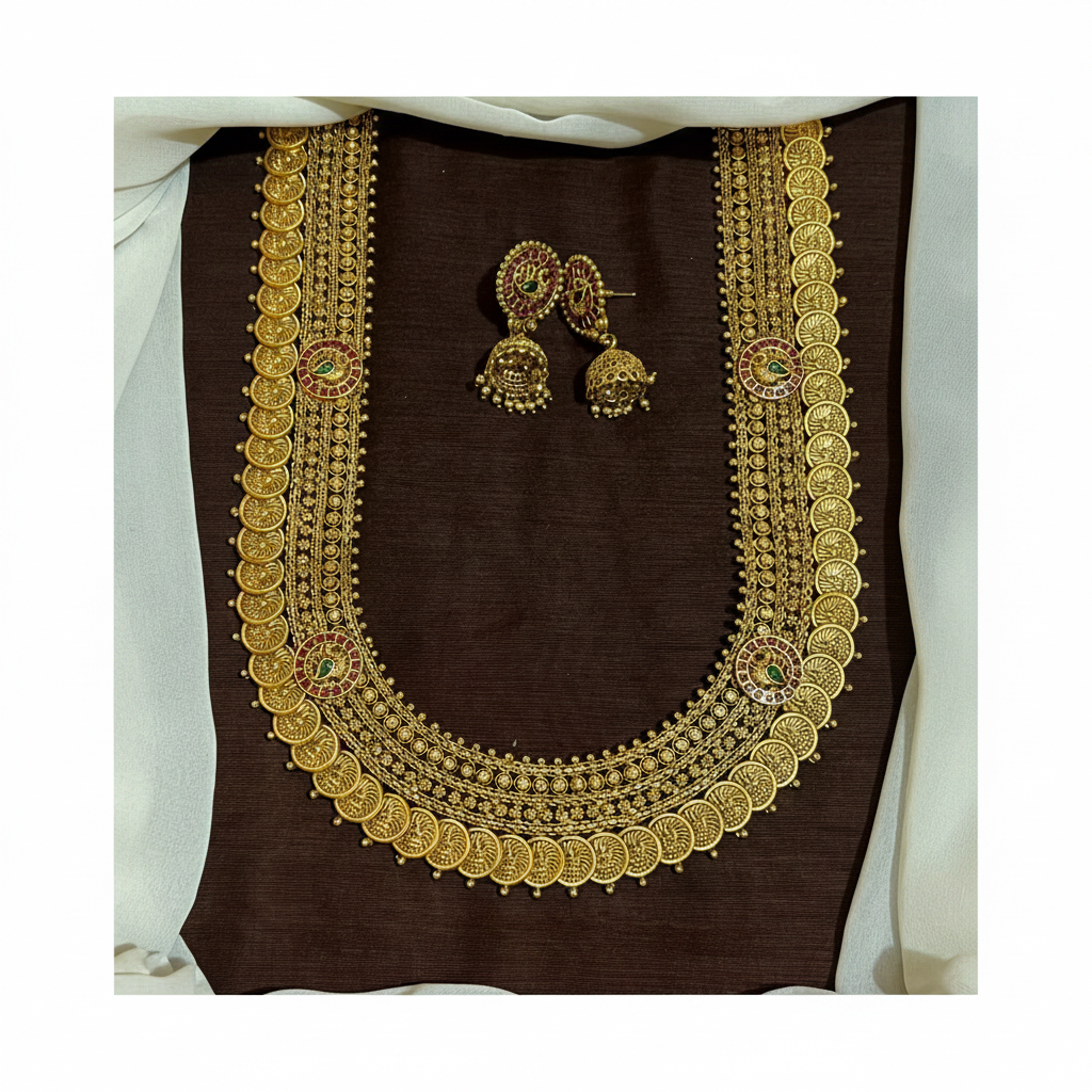 Bridal Grand Big KAasu Haram With Peacock Jhumki - NH00476