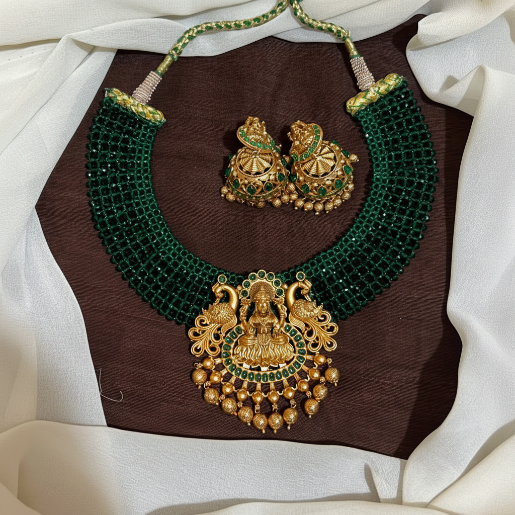 Crystal Beads Hand Made Neckalce With Nakshi Pendant - PB00599