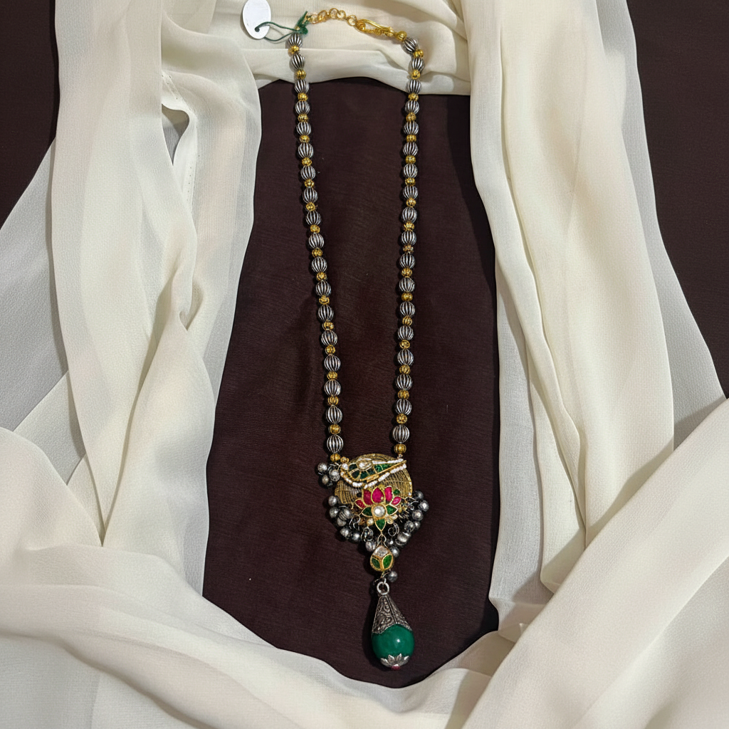 German Silver Lotus Pendant Fusion Haram - PB00633