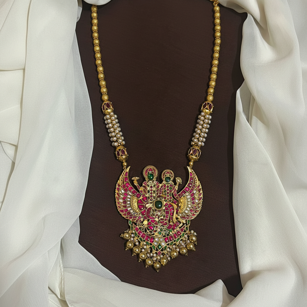Wide Range Of  Beads Haram With Jadau Pendants - PB00613