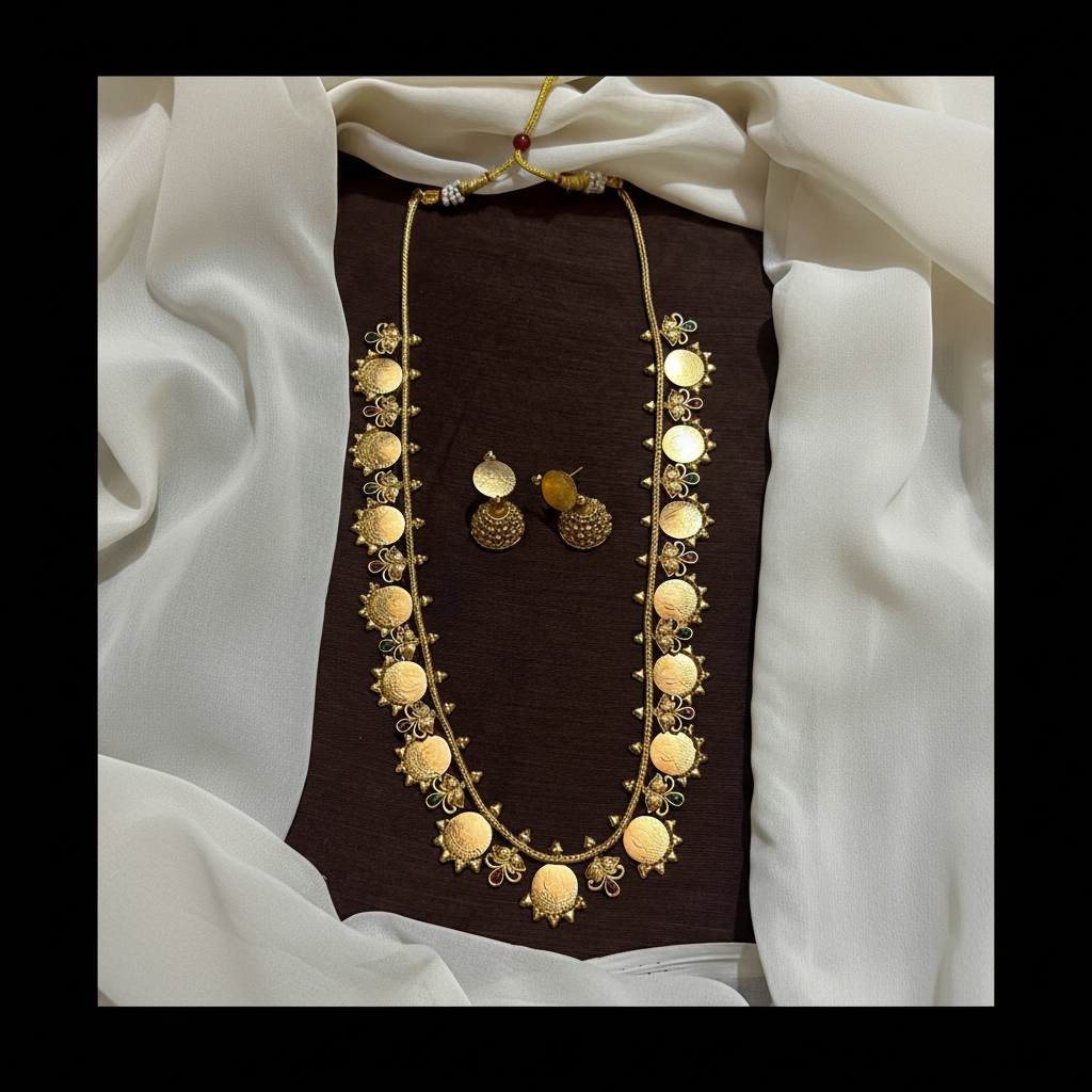 Lakshmi Kaasu Long Haram With Jhumki - NH0018