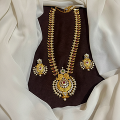 Gold Polish Mango Long Haram With Chandbali Pendant - NH00508