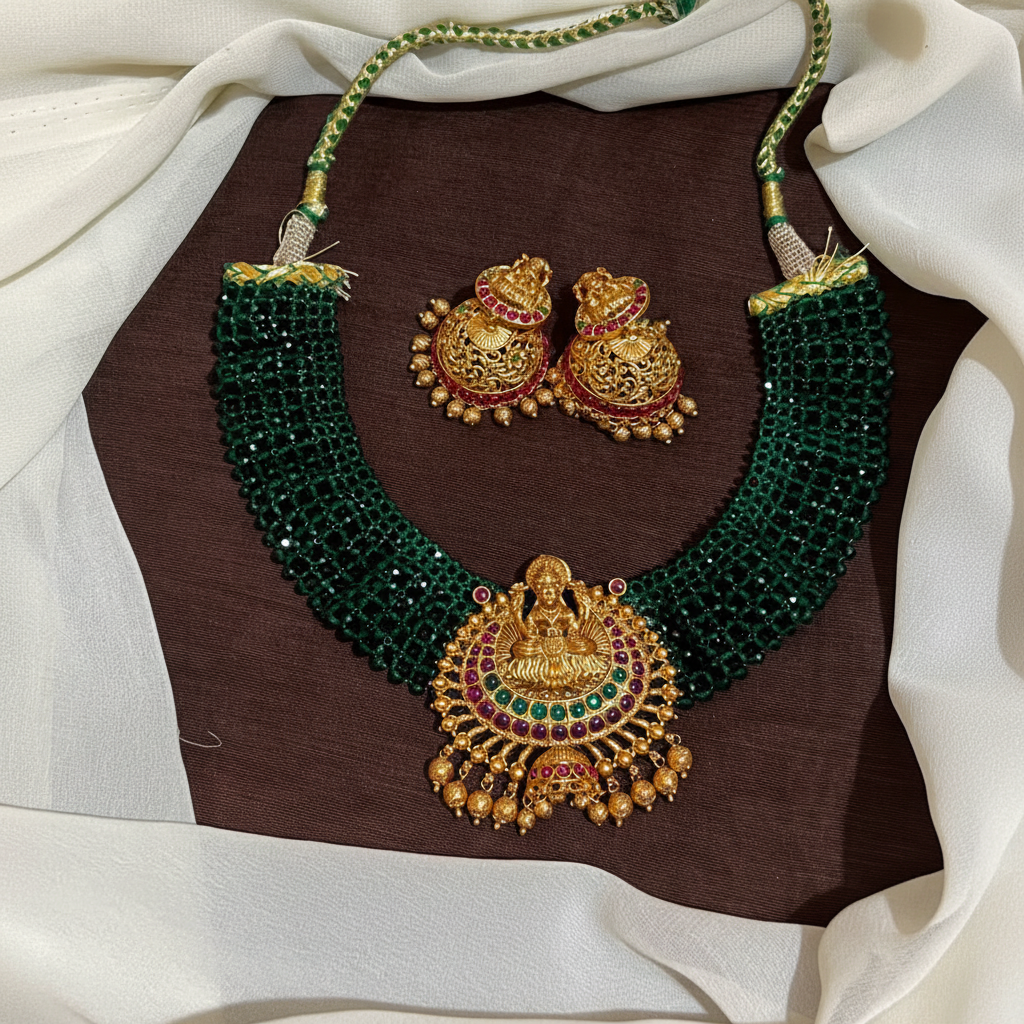 Crystal Beads Hand Made Neckalce With Nakshi Pendant - PB00599