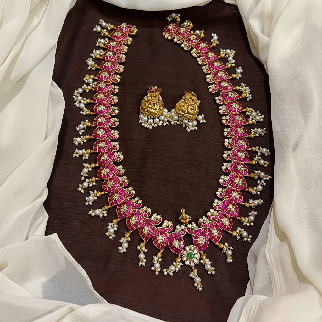 Jadau Peacock Mango Long Haram - KH0053