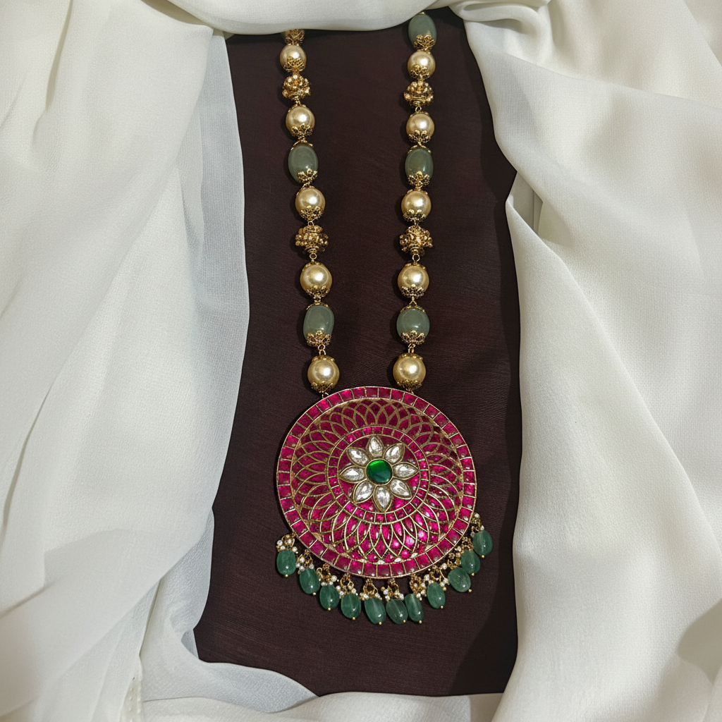 Wide Range Of  Beads Haram With Jadau Pendants - PB00613