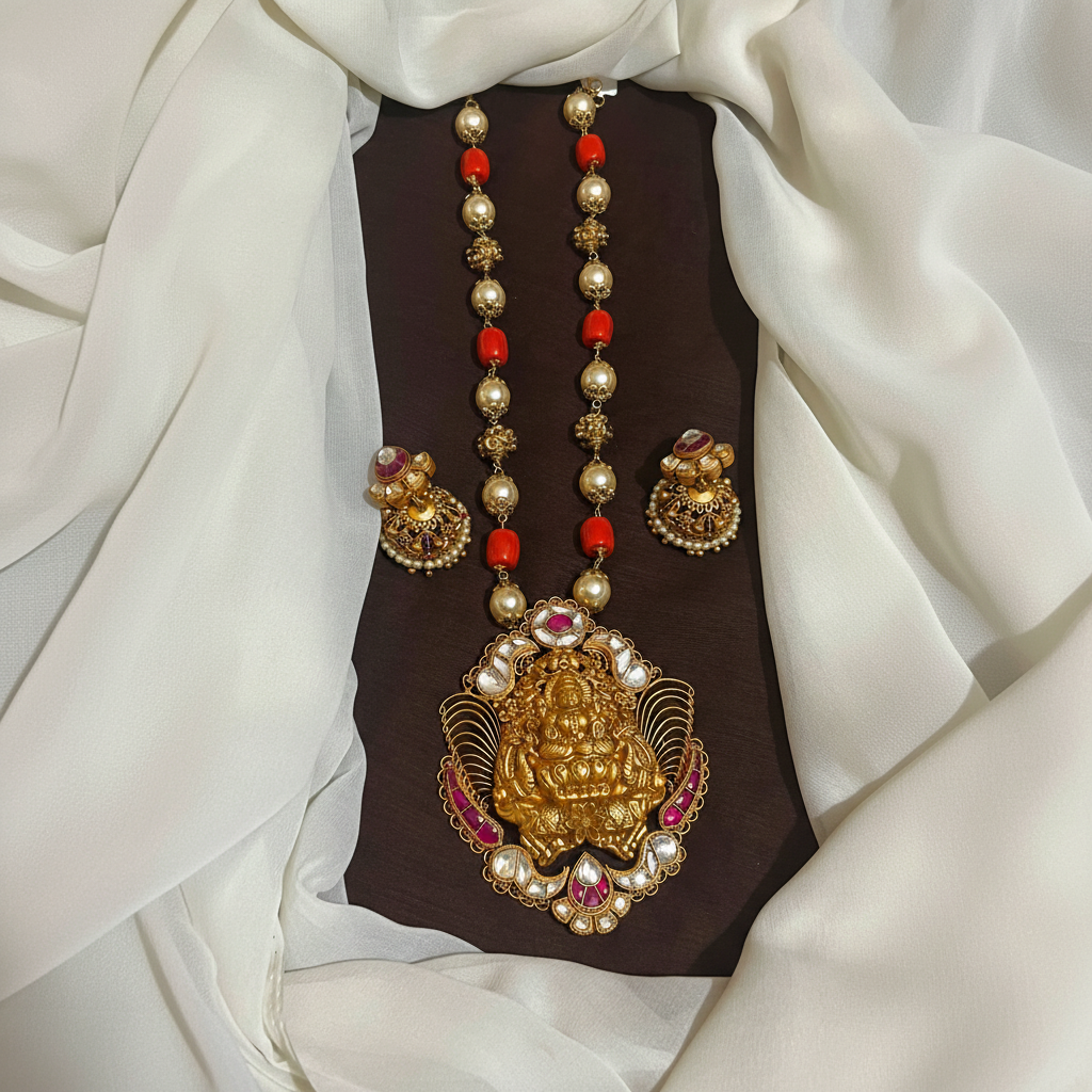 Wide Range Of  Beads Haram With Jadau Pendants - PB00613