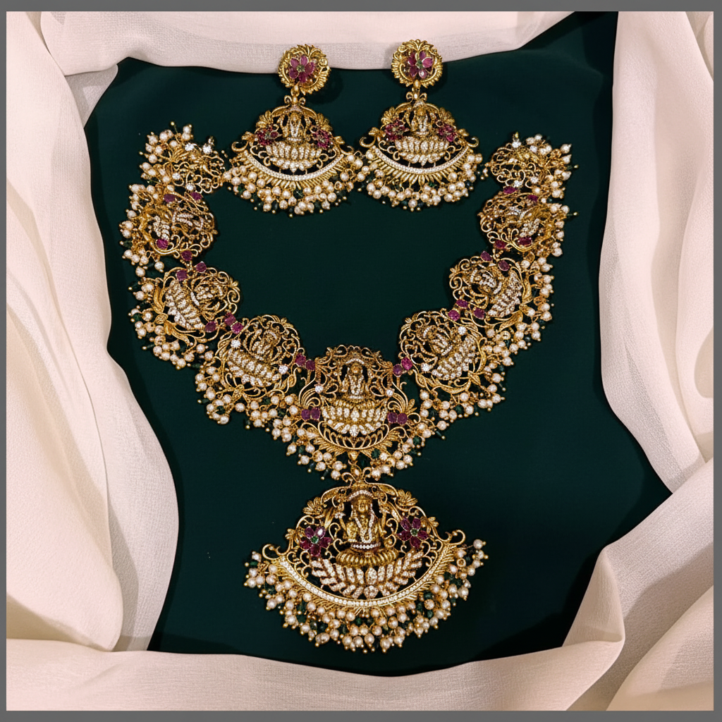 Antique Lakshmi and Elephant Necklace With Pearls - NN00386