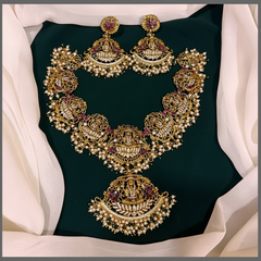 Antique Lakshmi and Elephant Necklace With Pearls - NN00386