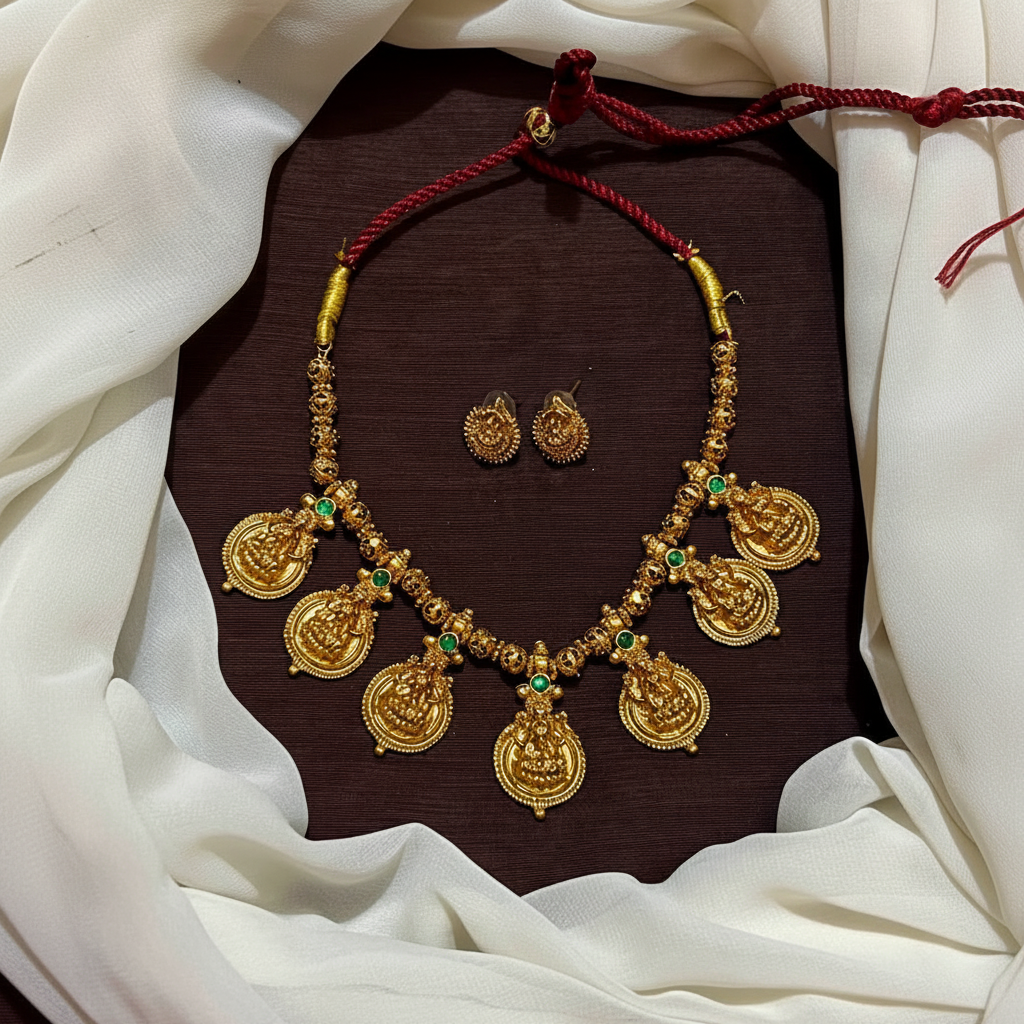Lakshmi Necklace With Earrings - NN00966