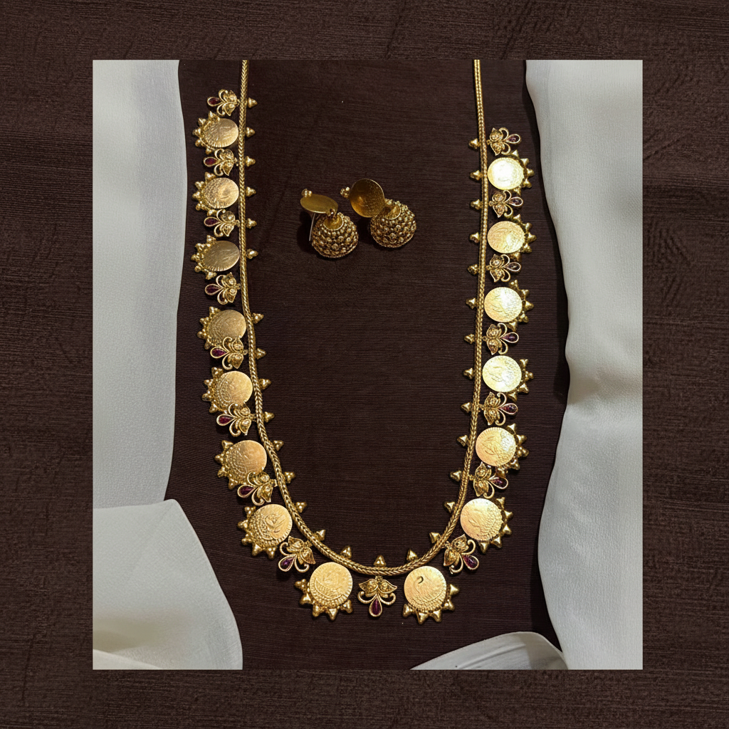 Lakshmi Kaasu Long Haram With Jhumki - NH0018